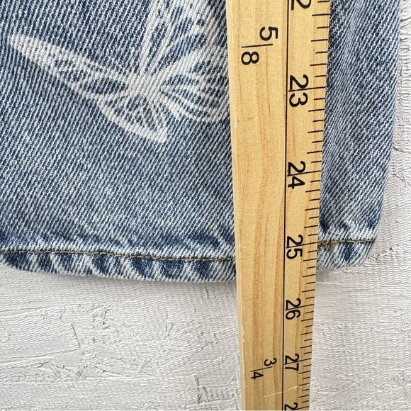 PacSun Butterfly Print ultra high rise slim Light Wash Blue Jeans 24in - Picture 7 of 11